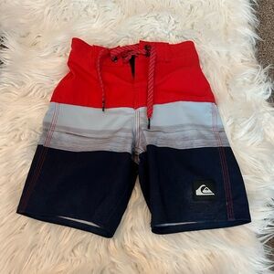 Quiksilver Red, Light Gray & Navy Colorblock Boys Swim Shorts